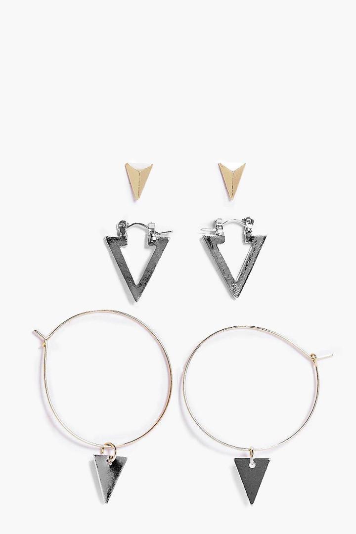 Boohoo Darcey Mixed Design Triangle Earring Set Multi