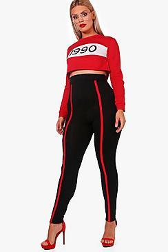 Boohoo Plus Lucy Jersey Sports Trim Leggings