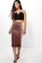 Boohoo Maya Velvet Midi Skirt Taupe