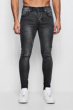 Boohoo Super Skinny Distressed Jeans With Printed Back Hem