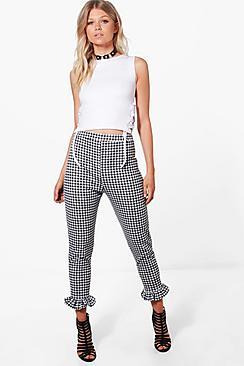 Boohoo Petite Bella Gingham Frill Hem Trouser