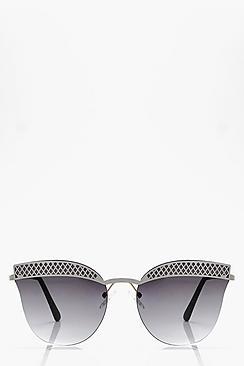 Boohoo Lottie Crosshatch Brow Bar Frameless Sunglasses