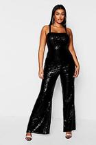 Boohoo Plus Square Neck Sequin Wide Leg Jumpsuit