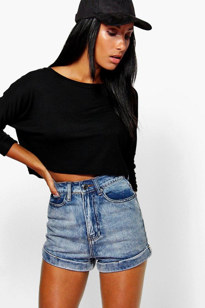 Boohoo Martha Batwing Slash Neck Crop Black