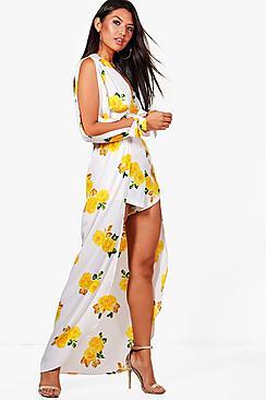 Boohoo Julia Printed Crop & Split Front Maxi Co-ord Set