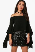 Boohoo Woven Frill Sleeve Off The Shoulder Top