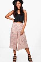 Boohoo Maria Pleated Floral Woven Culottes Ivory
