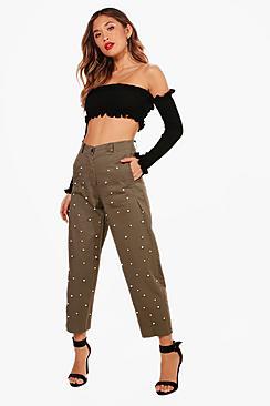 Boohoo Victoria All Over Pearl Embellished Utility Trouser