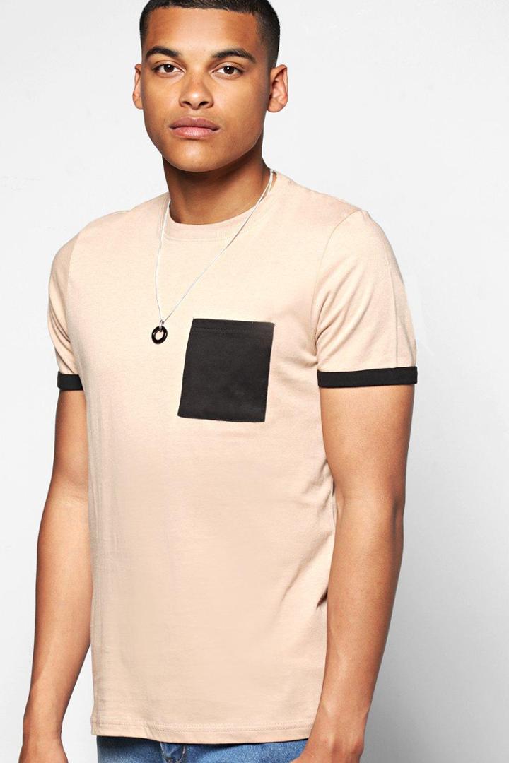 Boohoo Contrast Pocket Turnt Up T-shirt Brown