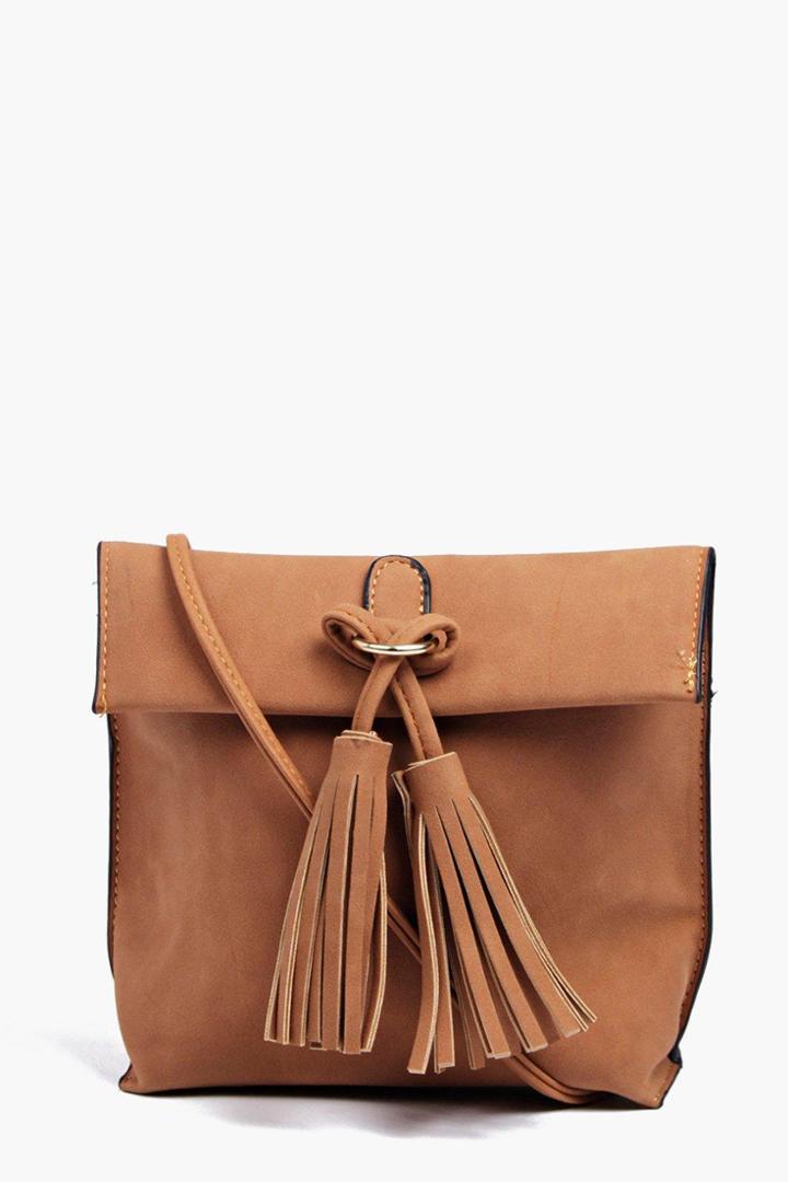 Boohoo Eva Suedette Tassel Detail Cross Body Bag Tan