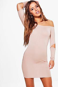 Boohoo Petite Ivy Cut Out Sleeve Bodycon Dress