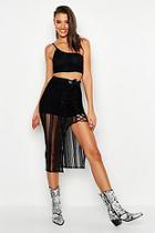 Boohoo Tall Fishnet Lace Up Side Split Maxi Skirt