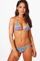 Boohoo Bali Animal Print Triangle Bikini White