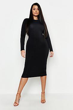 Boohoo Plus Neon Slinky Scoop Neck Midi Dress