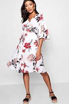 Boohoo Rachel Flare Sleeve Wrap Front Skater Dress