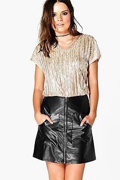 Boohoo Laura Crinkle Metallic Oversized Top