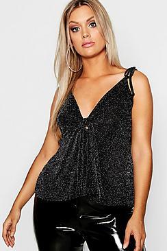 Boohoo Plus Tie Front Metallic Cami
