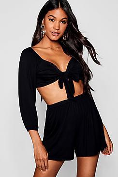 Boohoo Tie Front Top + Shorts Co-ord