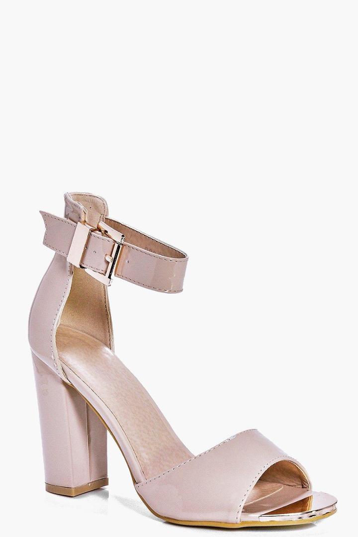 Boohoo Rose Metallic Plaque Two Part Block Heel Nude