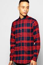 Boohoo Buffalo Flannel Shirt With Frayed Hem Red
