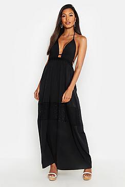 Boohoo Lace Insert Halterneck Maxi Dress