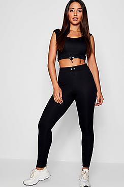 Boohoo Drawcord Rib Top + Trouser Co-ord