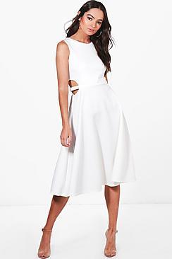Boohoo Zoey Sleeveless Cut Out Mixi Skater Dress