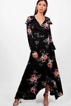 Boohoo Maria Ruffle Shoulder Wrap Front Maxi Dress