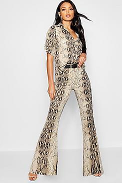 Boohoo Snake Print Woven Top + Trouser Co-ord