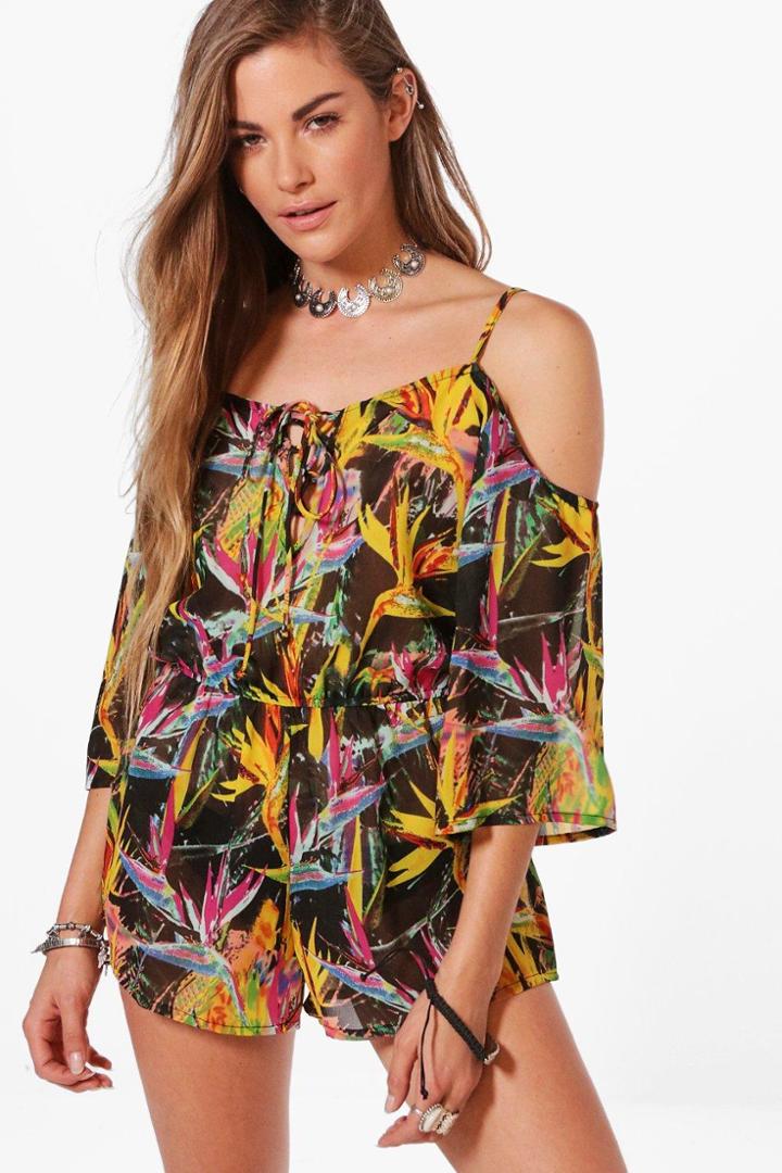 Boohoo Isla Paradise Bird Beach Playsuit Multi