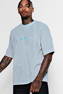 Boohoo Drop Shoulder Man Signature Velour T-shirt