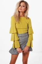 Boohoo Petite Rebecca Ruffle Sleeve Top Chartreuse