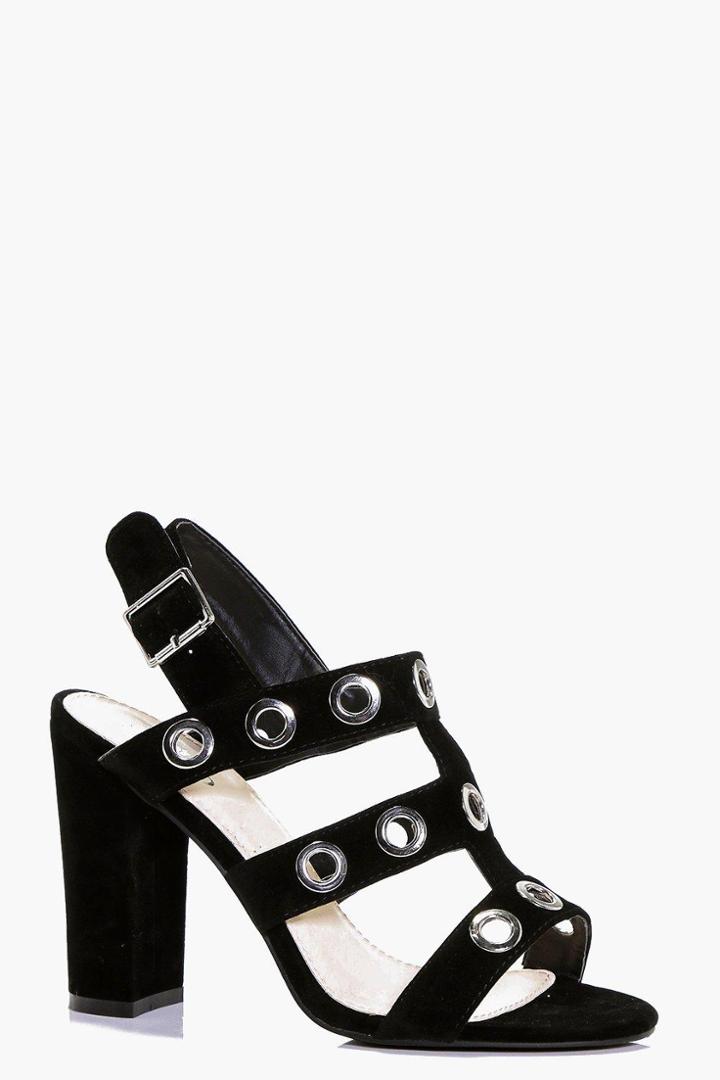 Boohoo Kara Eyelet Detail Block Heels Black