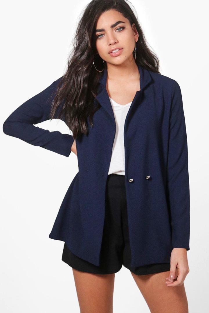 Boohoo Karen Double Breasted Woven Blazer Navy