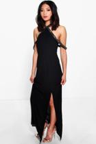 Boohoo Petite Sara Embellished Open Shoulder Maxi Dress Black