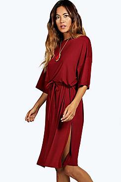 Boohoo Anna Split Tie Shift Midi Dress