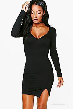 Boohoo Long Sleeved Split Front Mini Dress