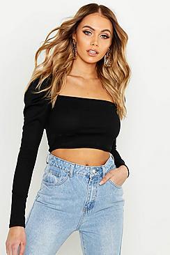 Boohoo Basic Square Neck Puff Sleeve Crop Top
