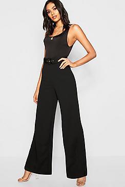 Boohoo Self Belt Wide Leg Trouser