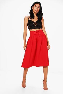 Boohoo Isabella Corset Waist Full Midi Skirt