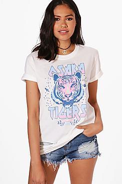 Boohoo Rose Oversized Slogan Tiger Print Tee