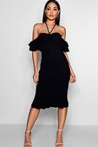 Boohoo Rebecca Double Ruffle Off The Shoulder Midi Dress