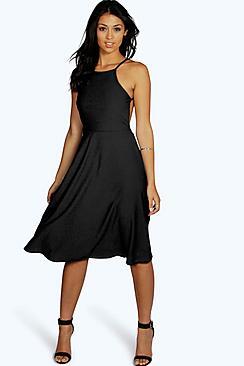 Boohoo Mary Strappy Backless Midi Skater Dress