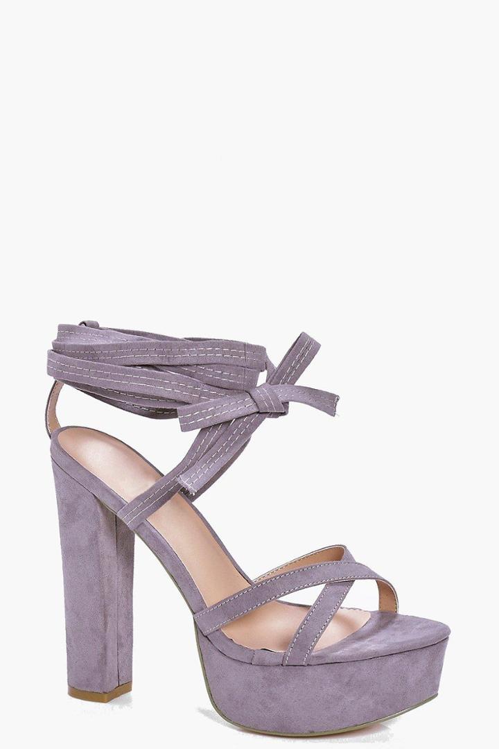 Boohoo Elise Lace Up Platform Grey