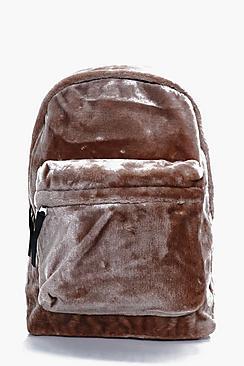 Boohoo Taupe Faux Fur Backpack
