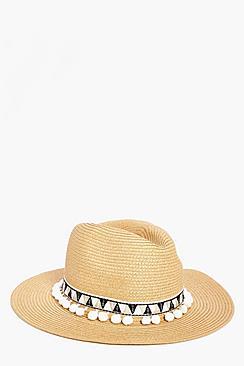 Boohoo Edith Pom Pom Trim Fedora