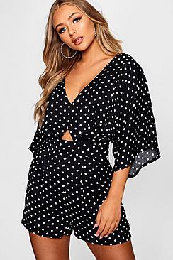 Boohoo Polka Dot Kimono Sleeve Playsuit