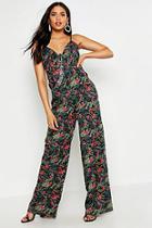Boohoo Tall Knot Front Tropical Print Jumpsuit