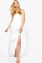 Boohoo Laura Shirred Maxi Beach Dress White