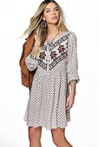 Boohoo Maria Mix Print Long Sleeve Skater Dress